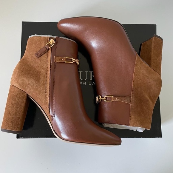 Nib Ralph Lauren Meredith Bootie Leather Booties in Deep Saddle Tan /Whiskey - Picture 6 of 14